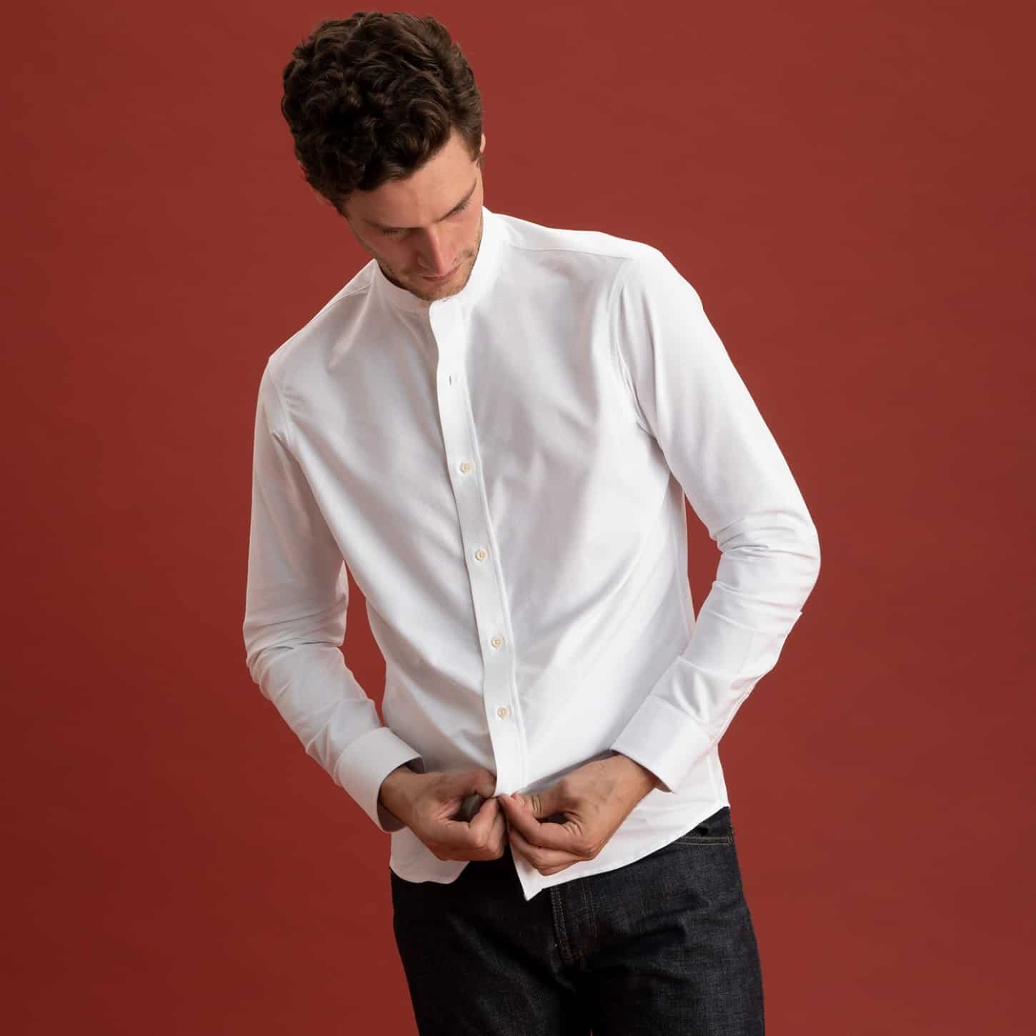 Band Collar Oxford Shirt White