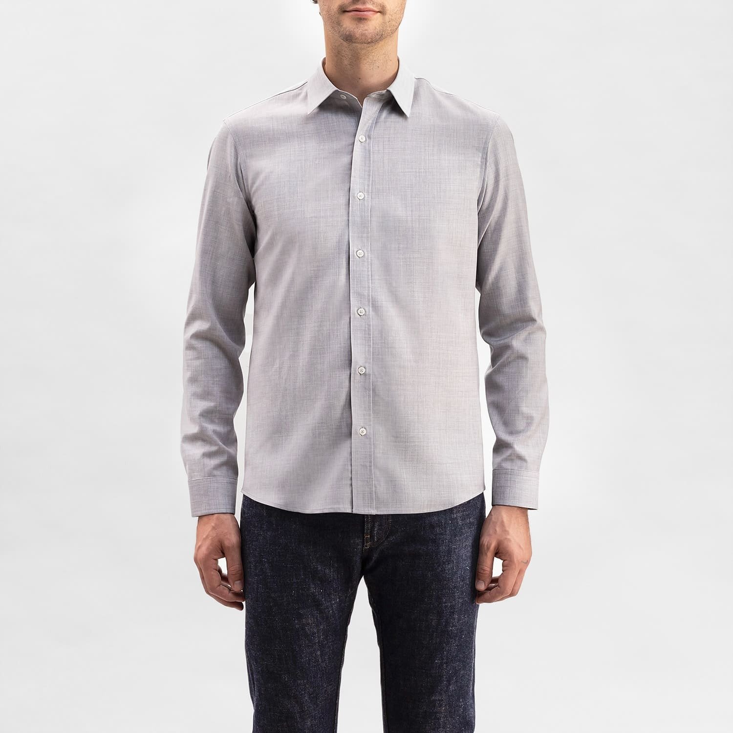 Merino Wool Light Grey - Shirt made in USA from Portuguese fabric