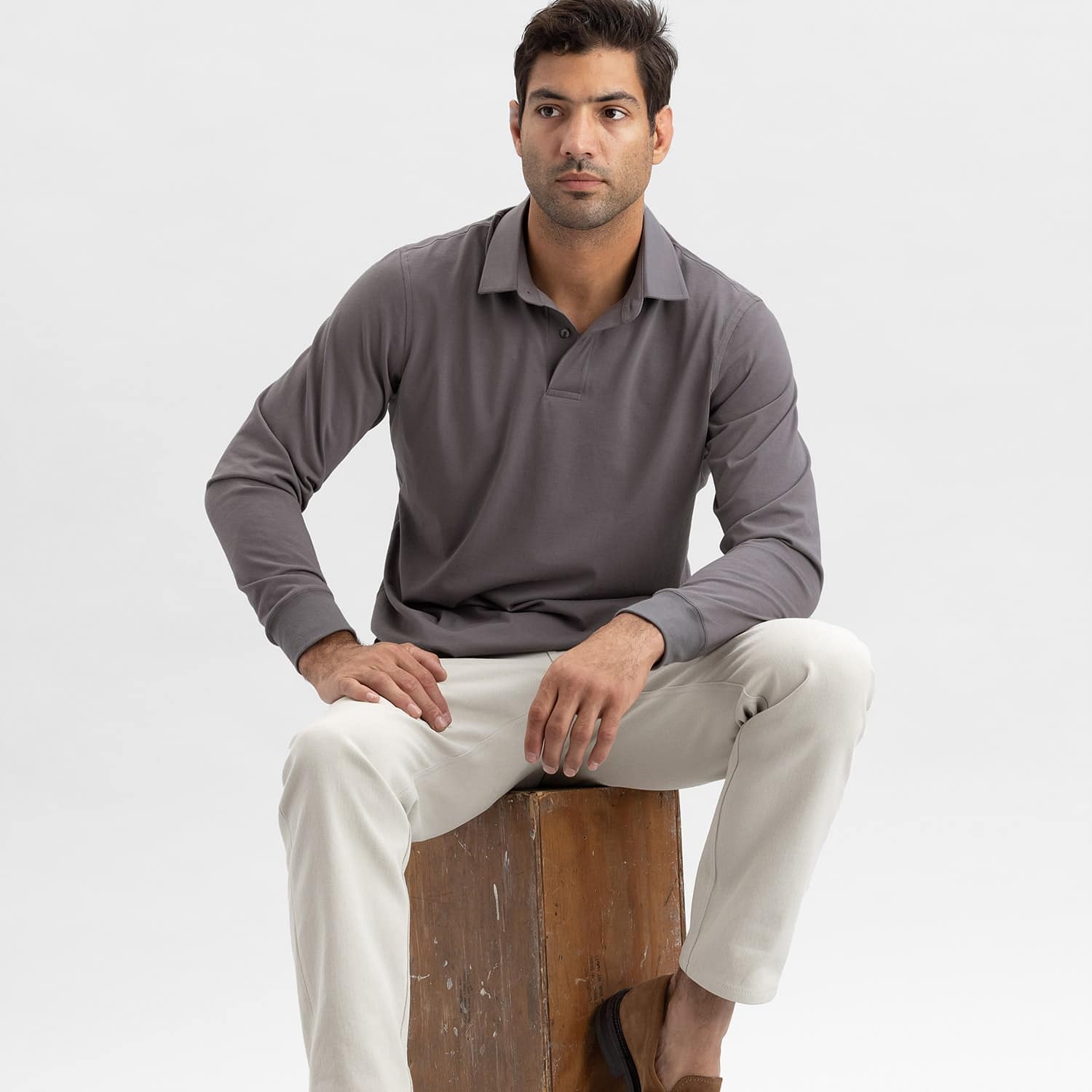 Comfort Long Sleeve Polo Grey - T-Shirts made in USA