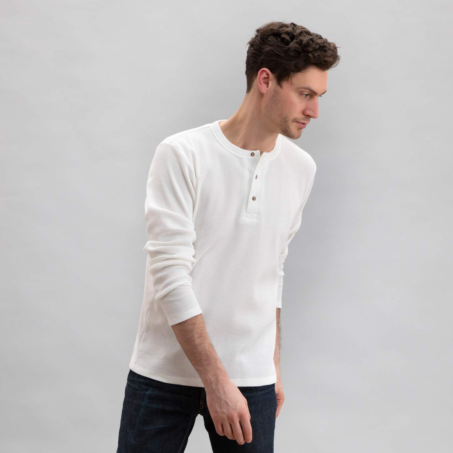 Thermal Waffle Henley White