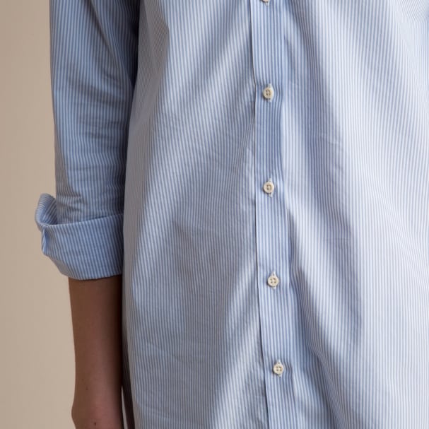Blue + White Stripe A-Line Shirtdress - 7/8 Sleeve