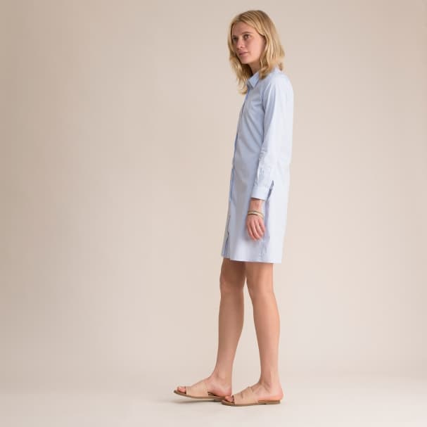 Blue + White Stripe Tailored Shirtdress - 7/8 Sleeve