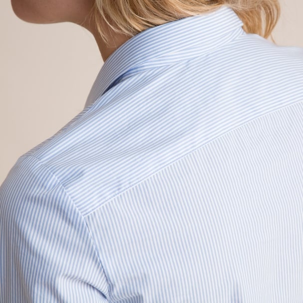 Blue + White Stripe Tailored Shirtdress - 7/8 Sleeve